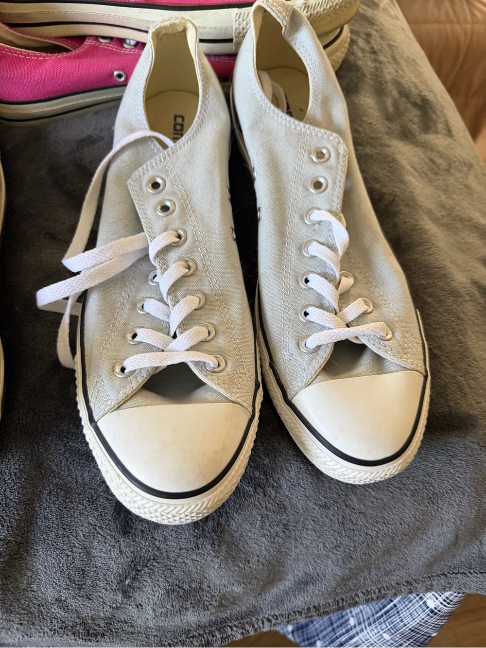Converse Low-Top Canvas Sneakers in Light Gray and White